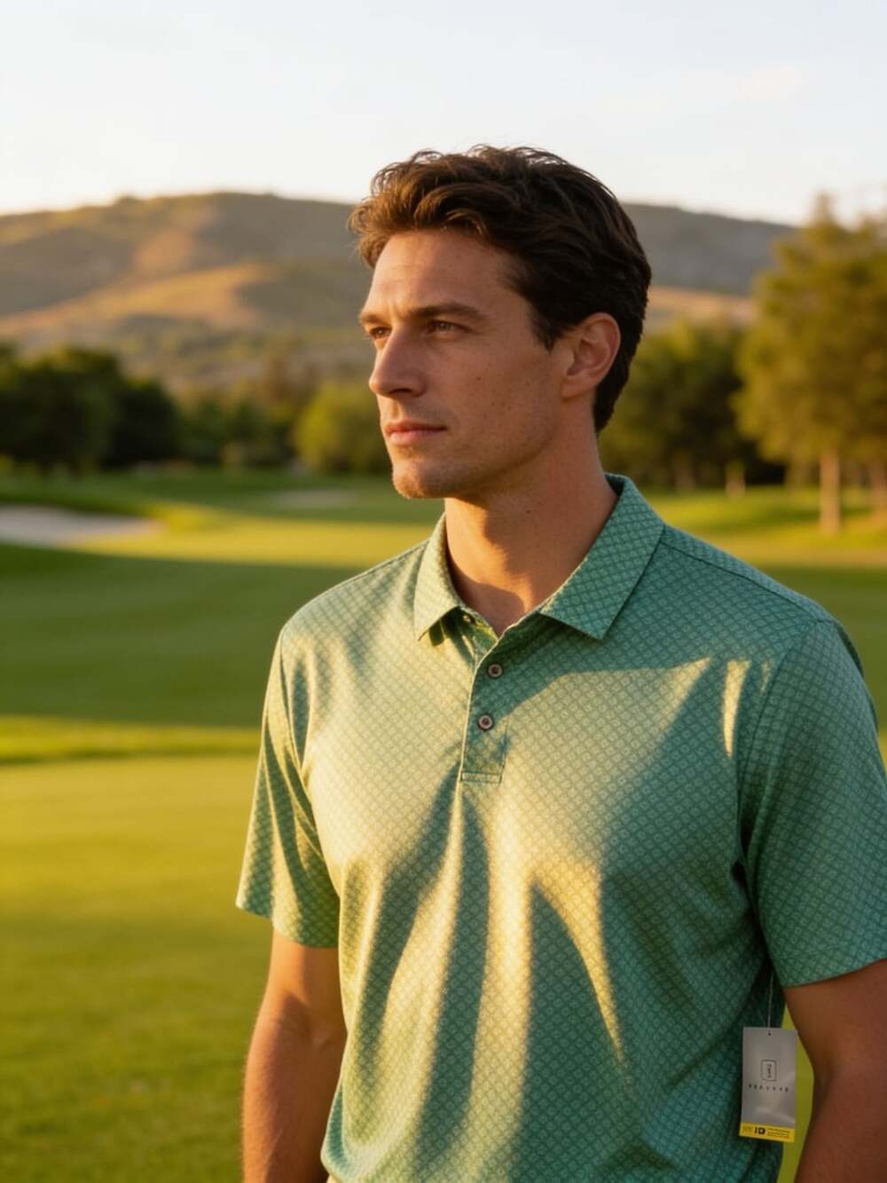 PGA Tour Men's Essential Geo Print Golf Polo Shirt Emerald Green XXL